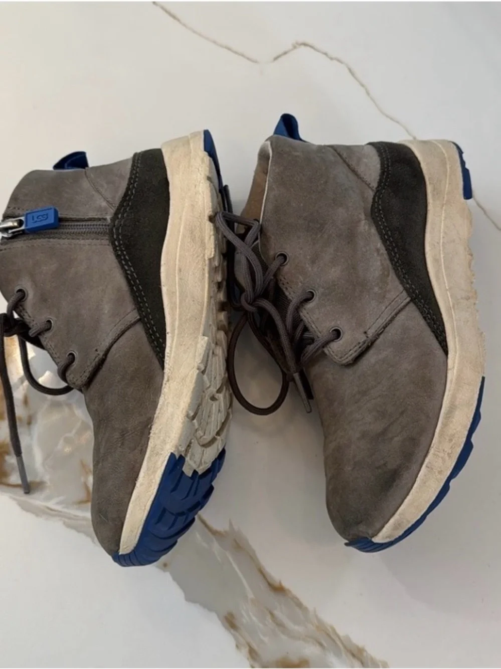 UGG Kids Gray Canoe III Weather Boot with Blue Outsole Accents